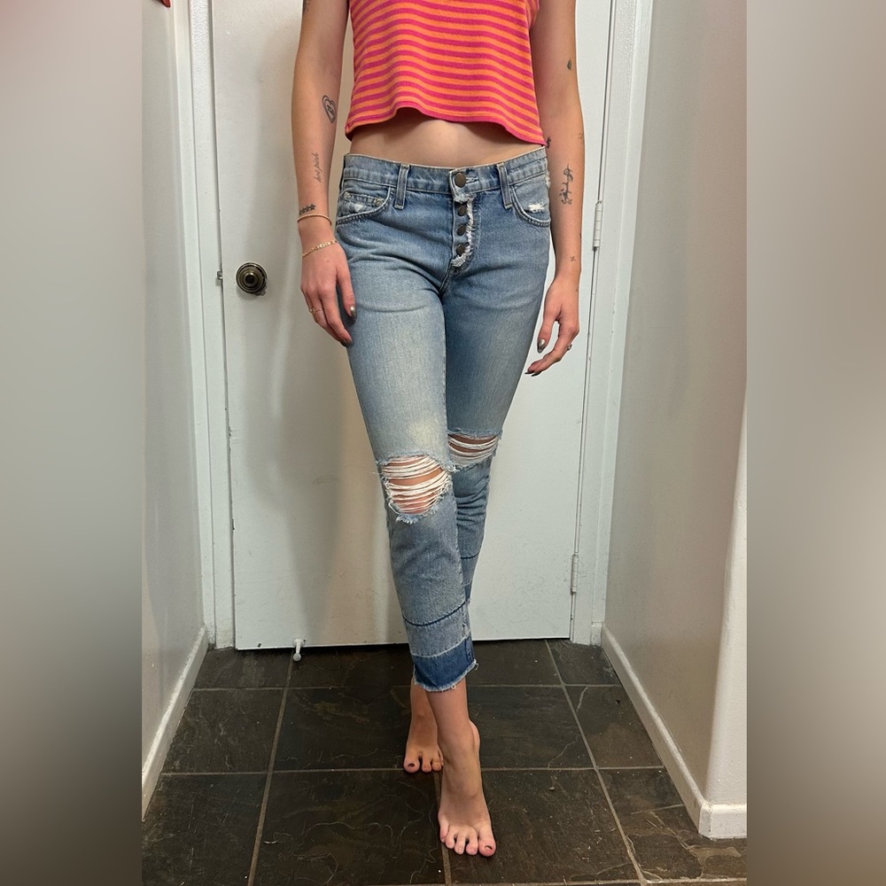 Current/Elliott Distressed Boyfriend Ankle Jeans